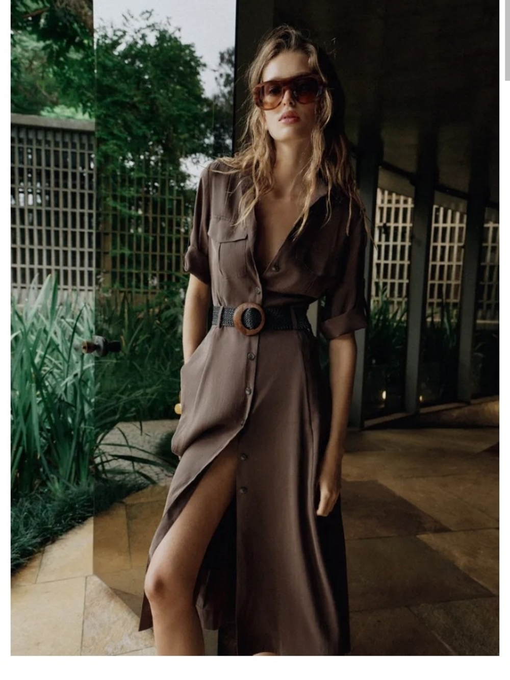Zara Brown Button-Front Maxi Skirt
